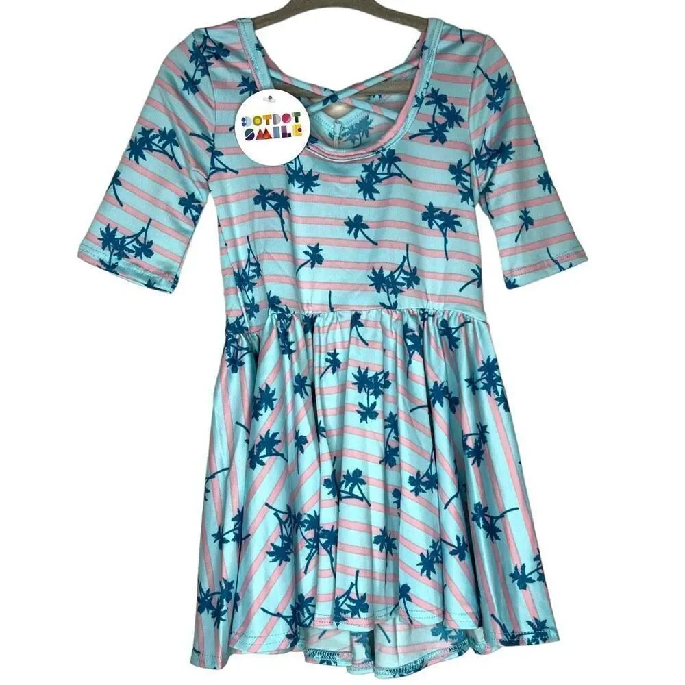 NEW Dot Dot Smile Blue Stripe Palm Tree Ballerina Dress 2T